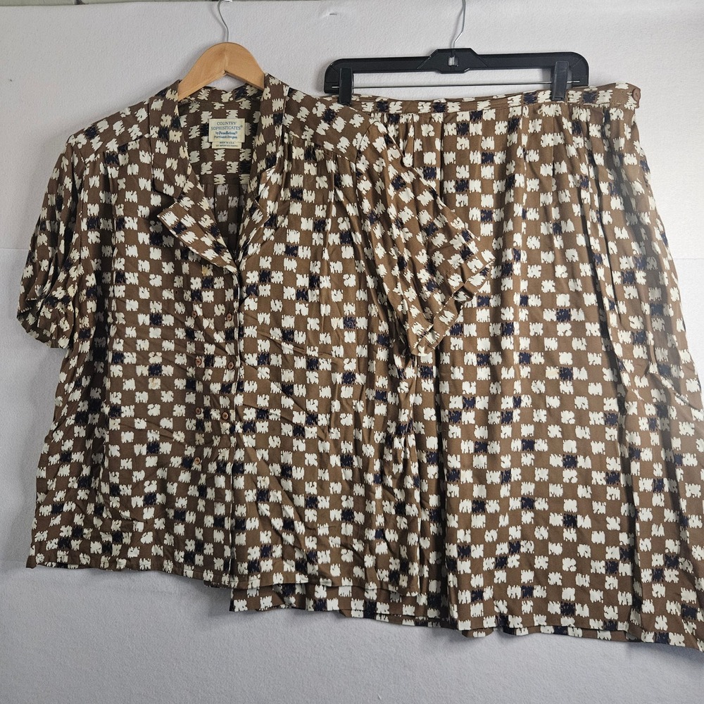 Country Sophisticates Pendleton Skirt Set Brown Ikat Print Top Skirt Plus Size